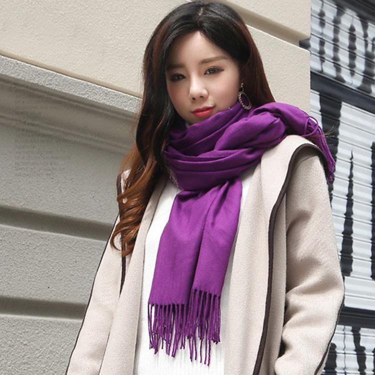 Imitation Cashmere Scarf - Solid Color, Warm Red & Navy Blue with Tassels, Perfect for Ladies' Winter Wear and Annual Meetings