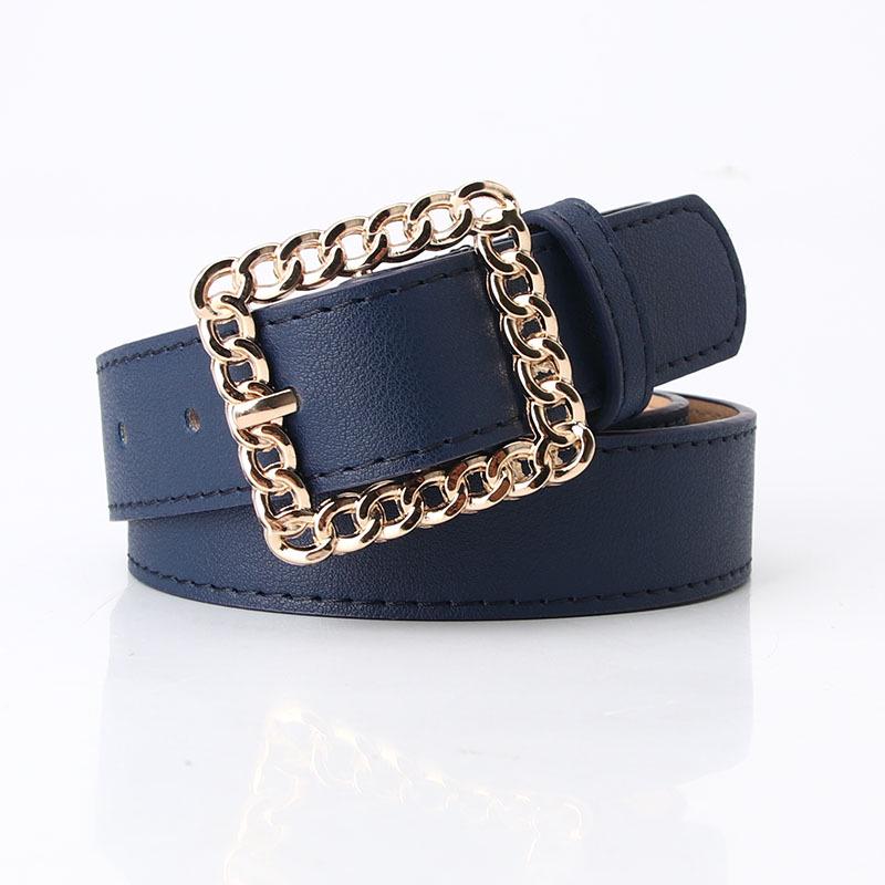 Elegant Women's Cutout Square Buckle Leather Belt for Jeans