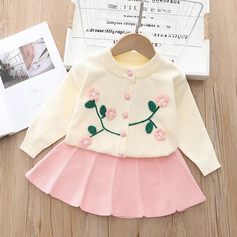 Cotton Girls Clothing Sets Winter Children Clothes Knited Sweater Tops and Skirt Suit Spring and Autumn Kids Outfits for Girls Costume