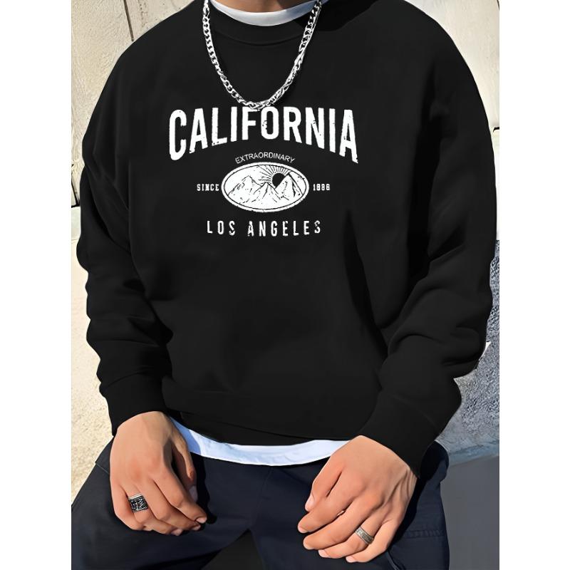 Men's Fashion California Los Angeles Pattern Print Crew Neck Sweatshirt, Casual Loose Pullover, Plus Size.
