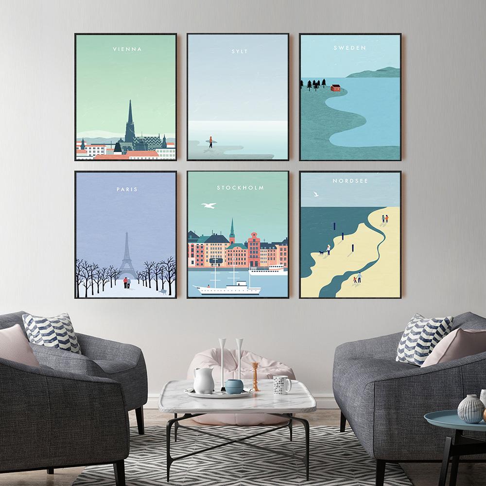 

Home Decoration Painting Canvas Art Wall Picture Decoration Modern Simple Cartoon Travel City Poster