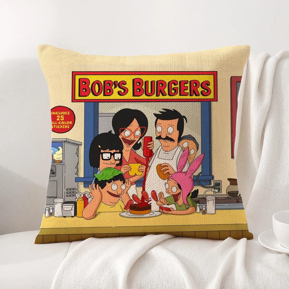 B-Bobs B-Burgers Cushion Cover Summer Coolness Linen Fabric Double-Sided Printing Pillow Case Sofa Home Decor Gift