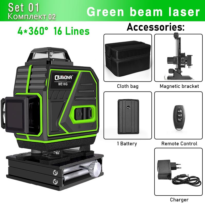 

Лазерный уровень Clubiona 4D, 16 линий, 1 шт. или 2 шт., литий-ионный аккумулятор, дистанционный приемник с импульсным режимом, супер мощный профессиональный лазер с зеленым лучом