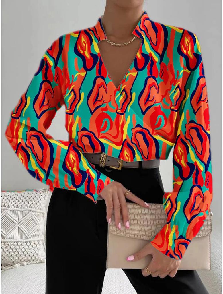 Autumn new product long-sleeved V-neck splicing shirt shirt women