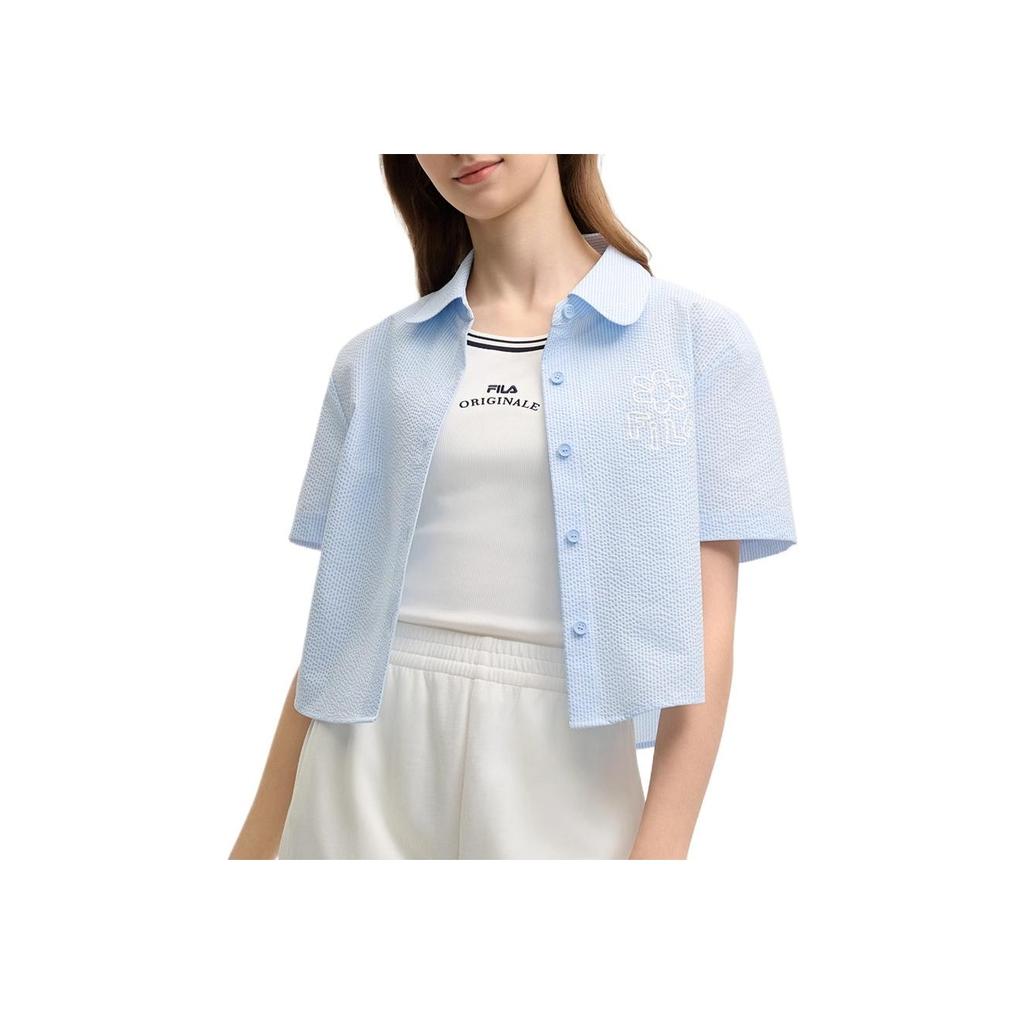 FILA X TIM LAHAN Stone Skin-Friendly Comfortable Fashion Soft Short Sleeve Shirt Women shirts Blue F51W529403F-LB