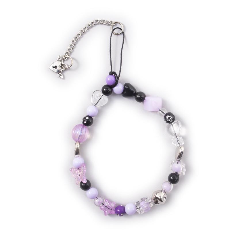 Handmade Douyin-Style Beaded Phone Chain with Bear & Butterfly Pendant.
