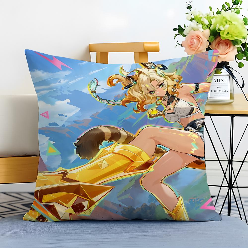Game Genshin Xilonen Cushion Cover Washable Linen Pillowcase Soft For Sofa Bed Cozy Home Room Decor