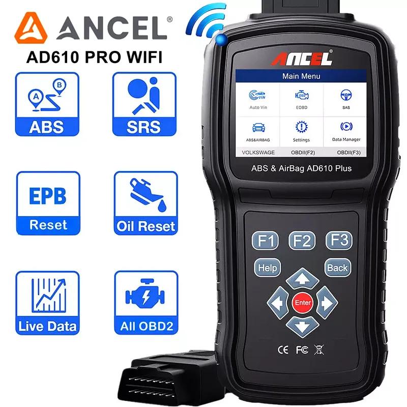 ANCEL AD610 PRO Car OBD2 Scanner ABS Bleeding SRS SAS Airbag Oil Light EPB Reset Bi-Directional Diagnostic Tool Code Reader