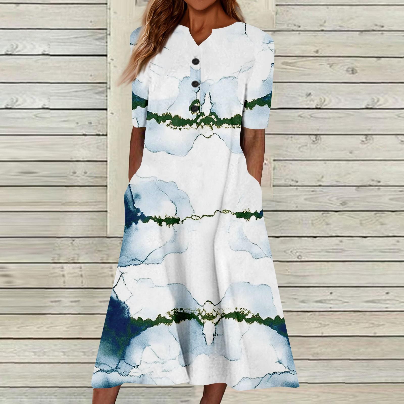 

Женский летний повседневный цветочный (Градиент) Платье с коротким рукавом с принтом XXL армия зеленый