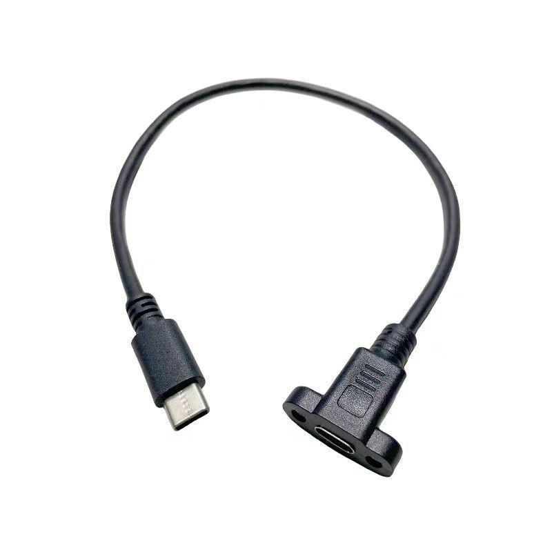 With Screw Hole Lock Connector Cable 0.3/0.5/1/1.5 Meters Panel Mount Type-C USB-C Male To Female Extension Cable