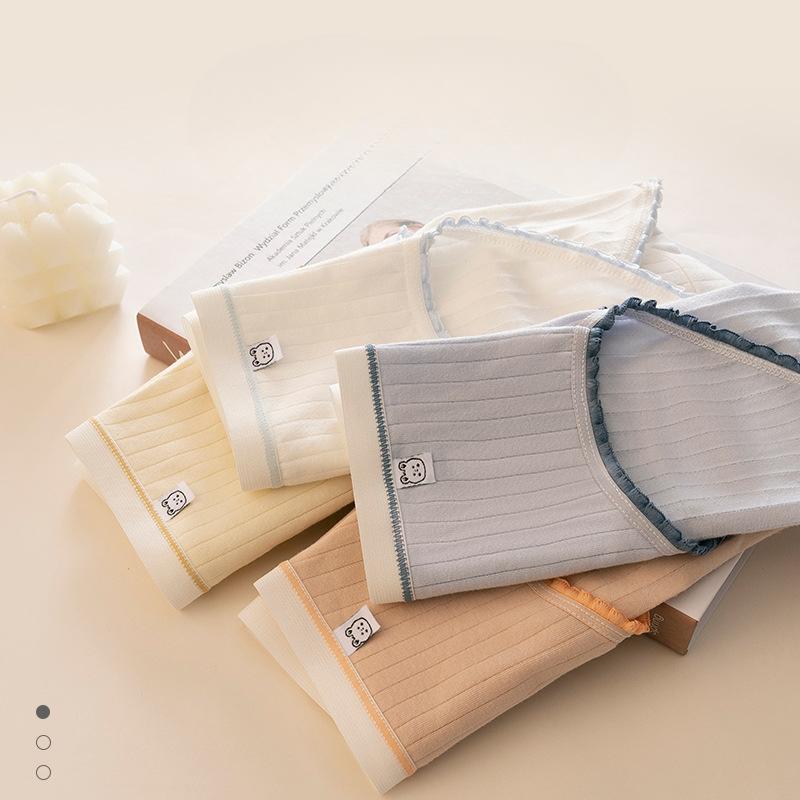 Women's Pure Cotton Underwear All Cotton Antibacterial Crotch Mid Waist Briefs Breathable Triangle Panties