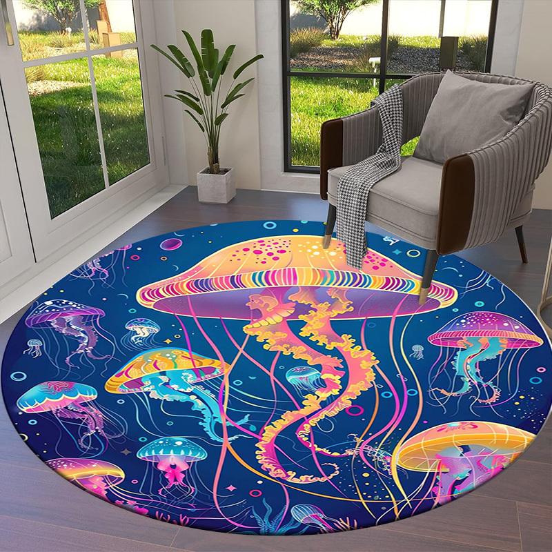 1pc Office Carpet Chair Mats Colorful Jellyfish Ocean Scene Perfect for Decorating Office Chairs, Living Rooms, Or Bedrooms