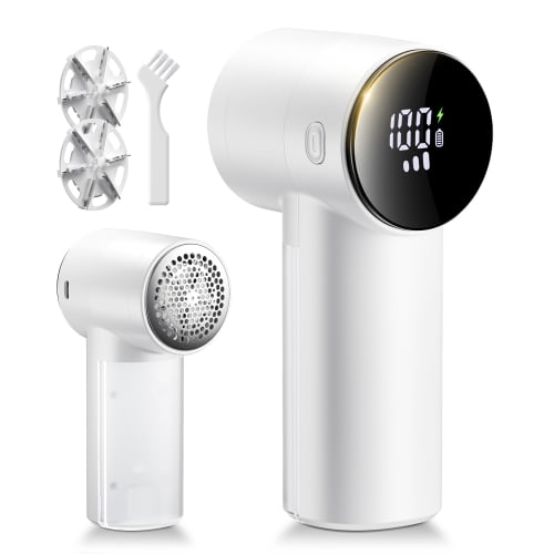 Sunytree Electric Lint Remover [2025 Upgraded Version, Large 6-Blade] with LCD Display, 3-Level Adjustment, Powerful 6-Blade Lint Cutter, Type-C Recha