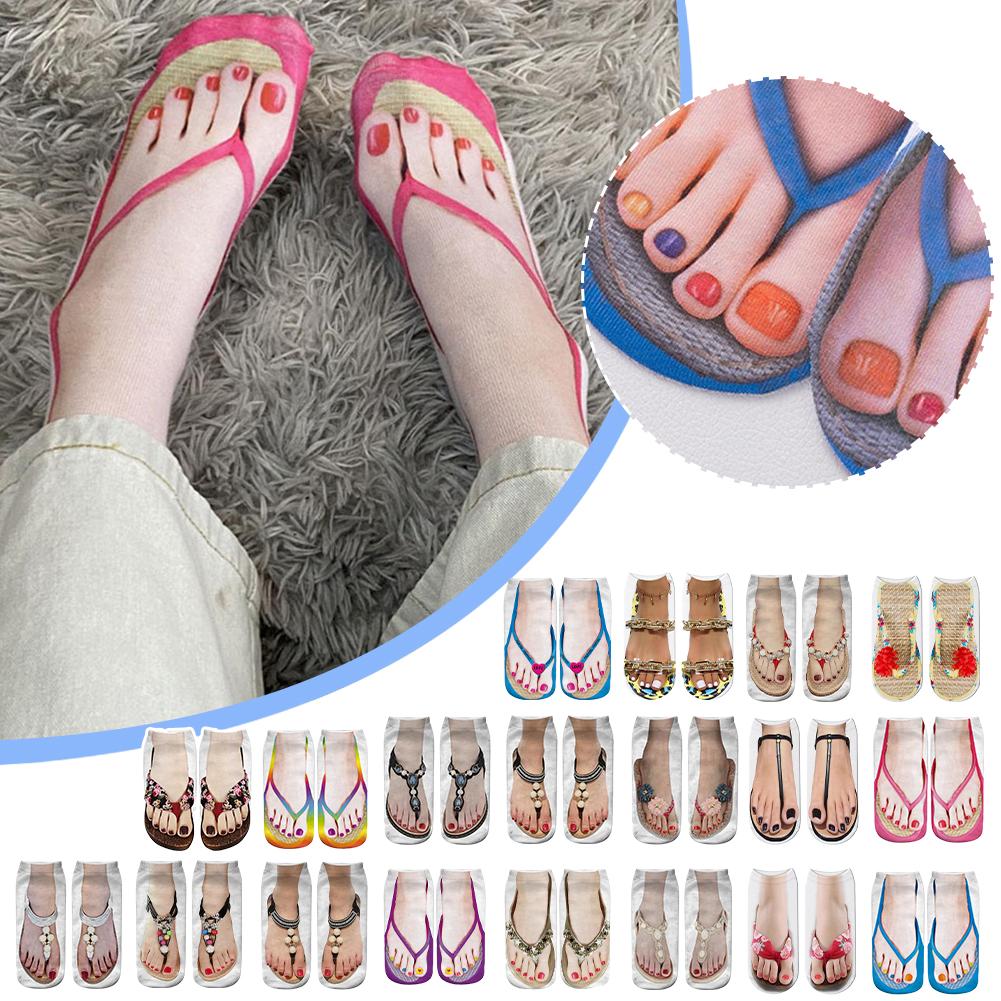Schattige Voetprint 3D Sokken Voor Dames Kawaii Lage Enkel Femme Meisjes Katoenen Sokken Casual Grappig Creatieve Sokken Gelukkig Calcetines