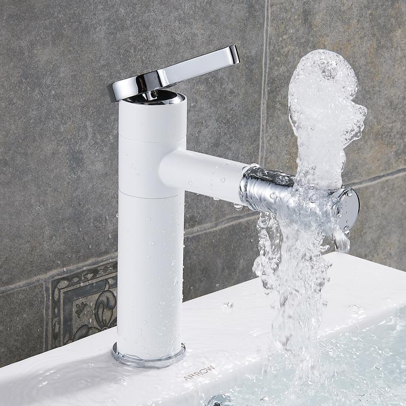 Bathroom Basin Faucets Black Sink Faucets Hot Cold Water Mixer Crane White Deck Mounted 360° Rotating Universal Water Taps Gray