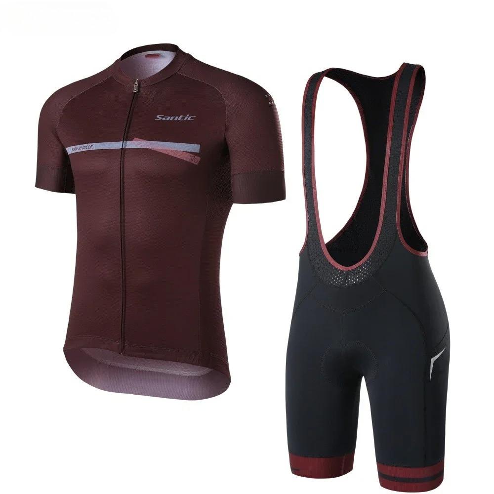 2026 Мужские велосипедные комплекты Santic Летние дышащие костюмы с коротким рукавом для велосипеда Велосипедные майки и шорты с лямками с 4D-прокладкой Быстросохнущие велосипедные комплекты 5XL