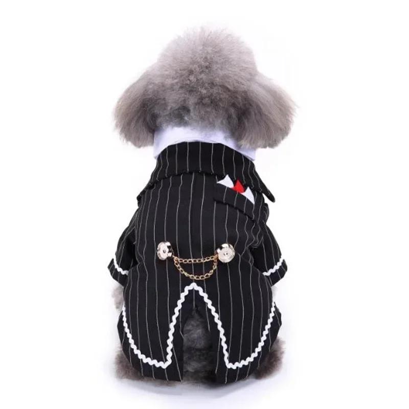 Cute Striped Dog Tuxedo Tailcoat Wedding Outfit Gentleman Pet Suit with Bow Tie for French Bulldog Halloween Costume