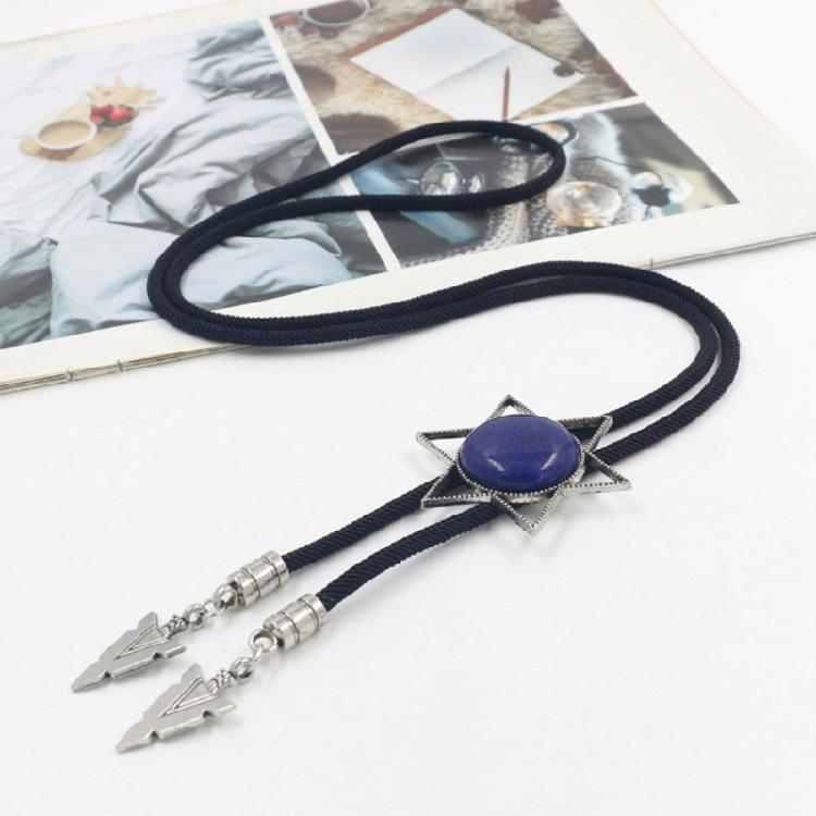 Unique Hexagram Necktie Braided Cord Alloy Engraving Stone Charm Neck Jewelry Tie Unisex Necklace Rodeos