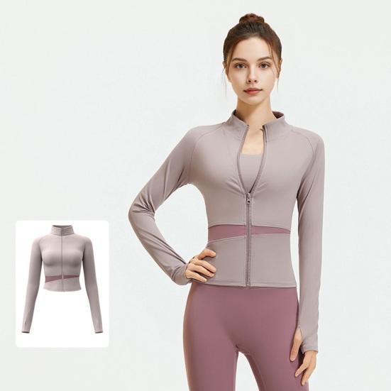 Women's Workout Jacket Full Zip Up Cropped Yoga Jacket Long Sleeve Slim