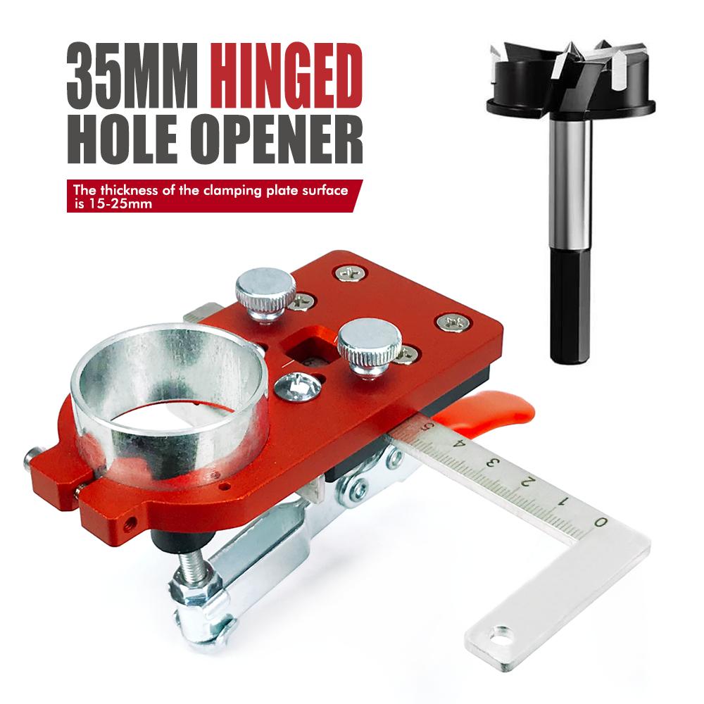 Carpenter Cabinet Door Hinges Punch Jig 35mm Hole Drilling Guide Locator with Fixture Ruler Boring Hinge Hole Opener Template