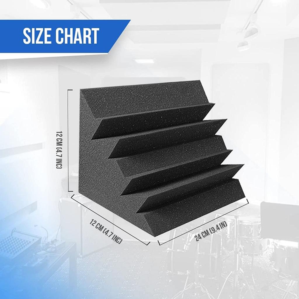 Arrowzoom 12-Piece Black Corner Bass Traps, 120 X 120 X 240 Mm, Acoustic Foam Sound Absorbing Material, Polyurethane Noise Reduction Coefficient