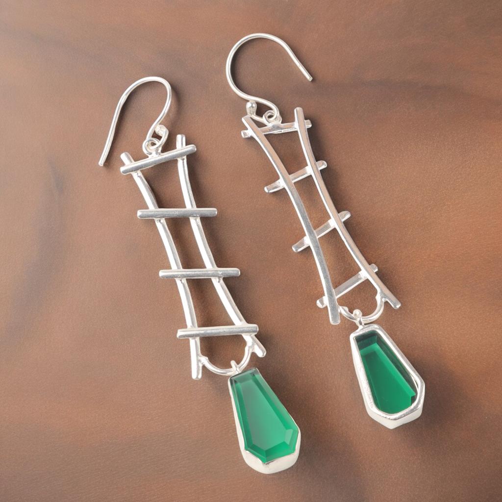 Chrome Diopside Gemstone 925 Sterling Silver Jewelry Handcrafted Earrings 3.33" EE-133-1