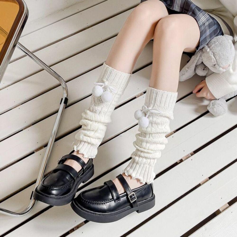 

Solid Knitted Stocking Stuffer Wool Twist Hosiery Knee Protection New Mid-calf Stacked Socks Women