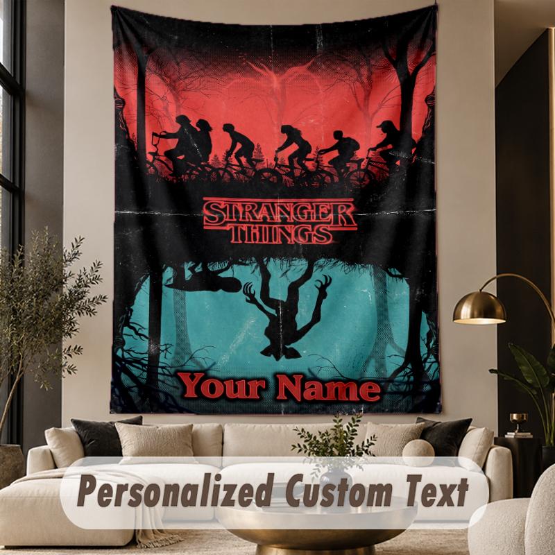 Custom Text Printed Tapestry Stranger Things Pattern Large Wall Hanging Indoor Room Decor
