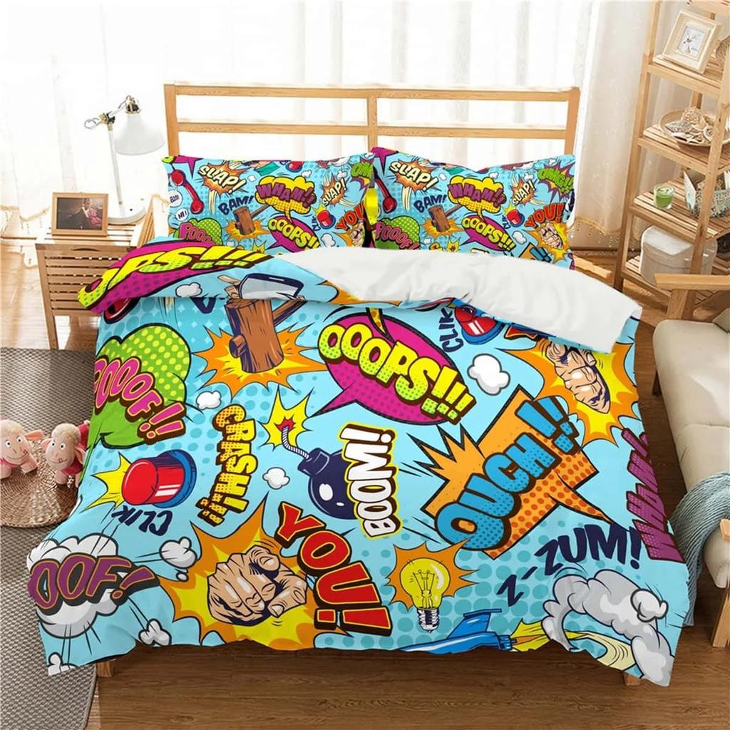Mode 3D Cartoon Graffiti Print Polyester Bettwäsche-Sets Kind Kinder Abdeckungen Jungen Bettwäsche Set für Teens King Size Home Textilien