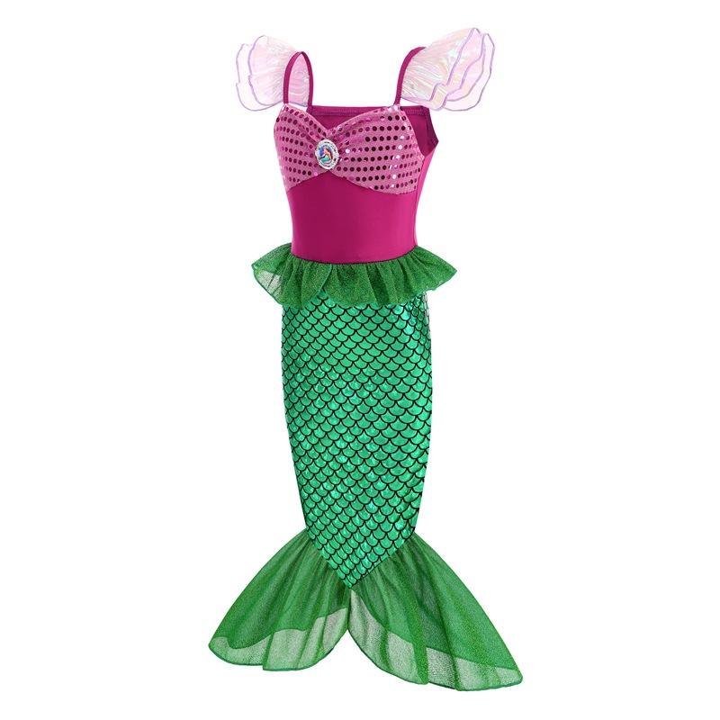 Mermaid Ariel Costume Girls Short Sleeve Fish Tail Shape Cosplay Princess Dress Halloween Carnival Birthday Party Dresses