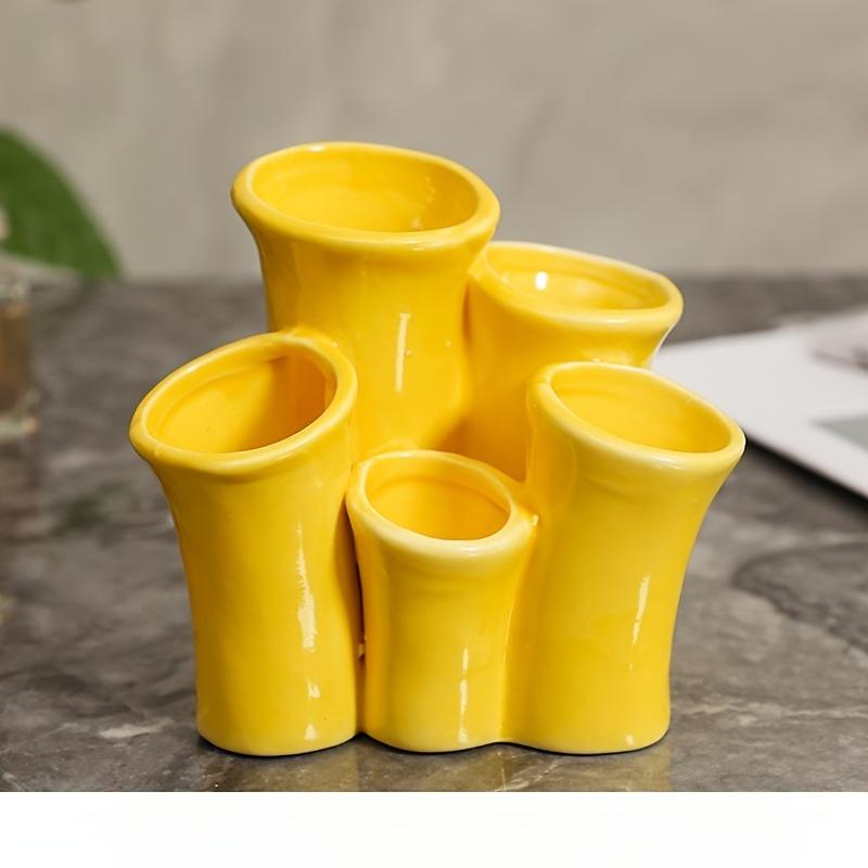 

Креативная керамическая подставка для зубных щеток в виде морского коралла, органайзер для кистей для макияжа, многосекционный настольный ящик для хранения, декоративная подставка для ручек жёлтый