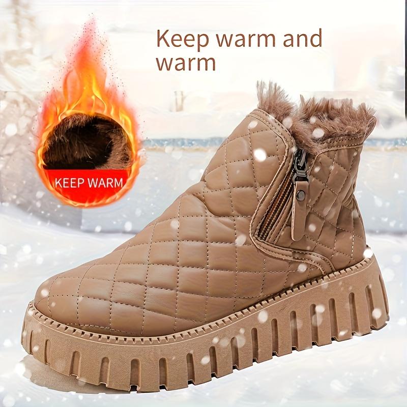Women's Winter  Boots with Faux Fur Lining & Zipper Closure - PU Cover Round-Toe Ankle Boots with Cushioned Insole & Arch Support
