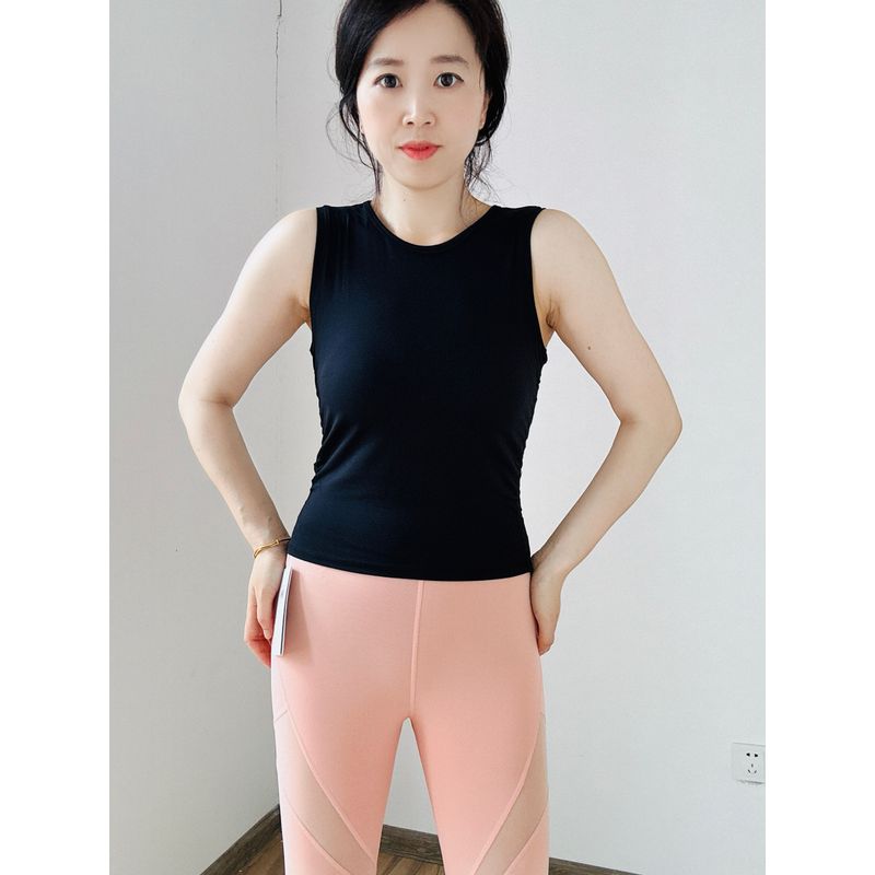 

Lu Tight Yoga Long Vest Fully Wrapped Nylon Nude Feel Exercise Sleeveless Quick-Drying Workout Clothes Pilates Breast Holding Black No Chest Pad M(Clothing length below 51 120)