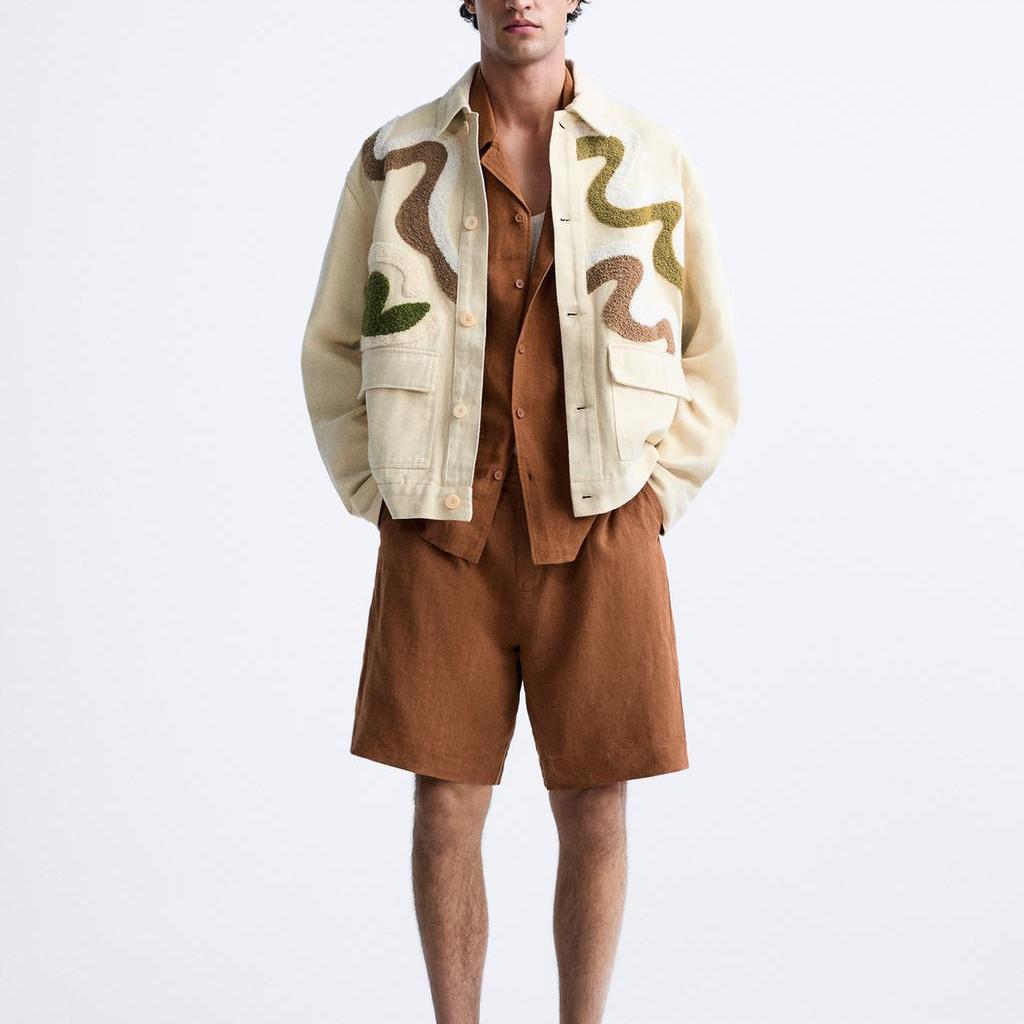 Zara Patchwork Outdoor Collar Long Sleeve Jacket Men Jackets White 0881310-250