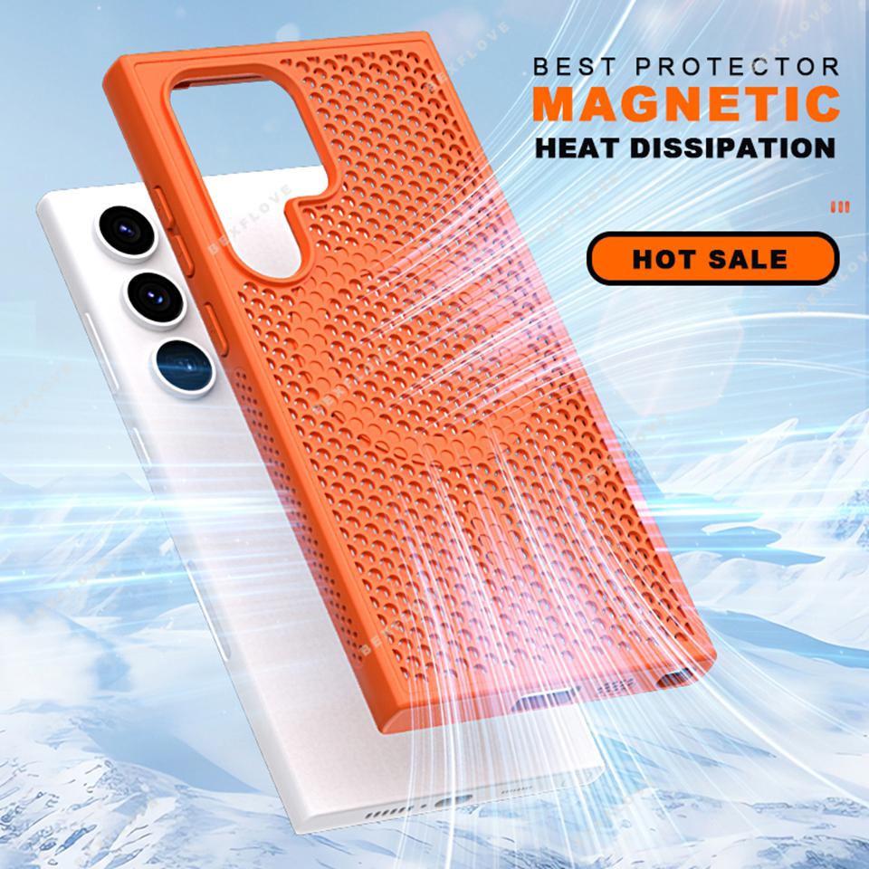 Heat Dissipation Magnetic Phone Case for Samsung Galaxy S22 S23 S24 S25 Ultra Plus S23FE Matte Magsafe Charging Shockproof Cover