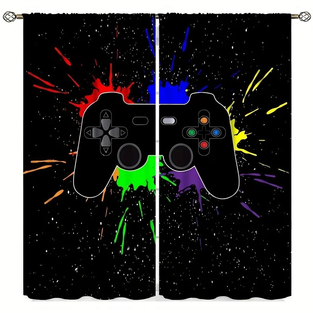 2pcs PS5 Gamepad Curtains for Boys Girls 3D Color Gaming Curtain Kids Gaming Console Game Room Window Drapes Decor.