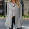 Women's Collarless Single Breasted Coat Mid Length A-Line Wool Blend Jacket Elegant Business Winter Overcoat
