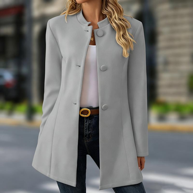 Women's Collarless Single Breasted Coat Mid Length A-Line Wool Blend Jacket Elegant Business Winter Overcoat