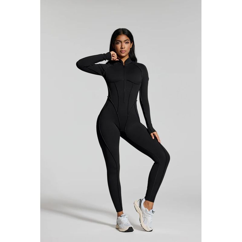 BetterMe Same Style Sexy Silm Jumpsuit Long Sleeves Zipper Tight Jumpsuit One-Piece Fitness Suit with Chest Pad