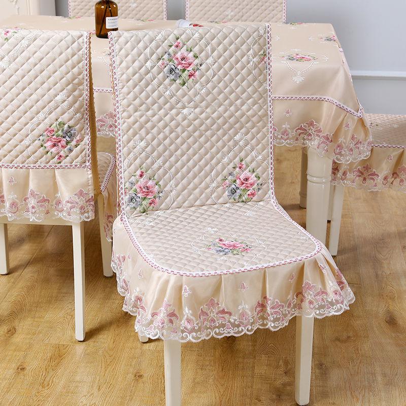 Blue One-piece Chair Cover Table Cloth Dining Chairs Mat Seat Cushion Anti-skid  Lace Chair Cushion Dustproof Cloth Wedding Party Home Decoration