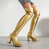 PU Autumn Winter Shoes Thick High Heels Super Size Stovepipe Boots Round Toe Keep Warm Zipper Platform Over-the-knee Boots
