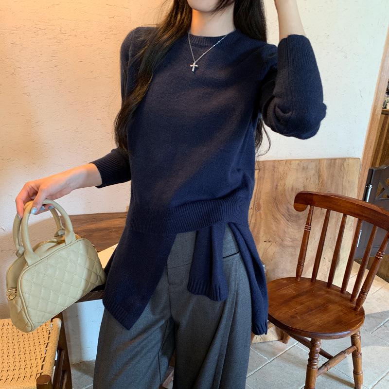 Women's Two-Piece Set: Korean-Style Navy Collar Shawl & Knit Sweater for Autumn/Winter