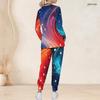 Women Plus Size V Neck Long Sleeve Scrub Set Cosmic Galaxy Golden Brushed Heart Print Nurse Uniform Set