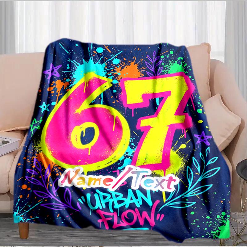 1PC Custom Name Urban Flow 67th Birthday Flannel Blanket Versatile,all-season Throw Suitable for the Living Room,bedroom,camping,travel,and Gift
