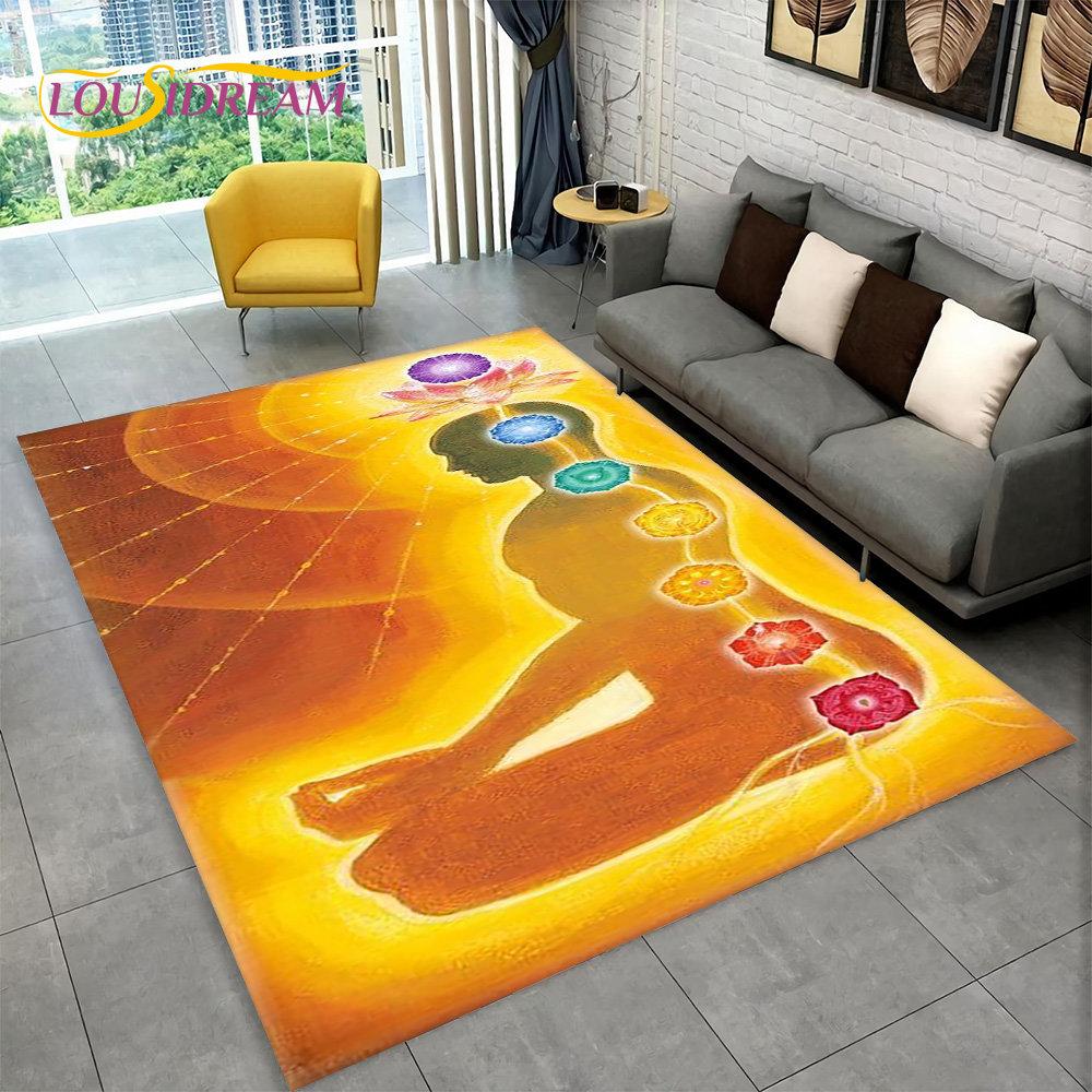 Rainbow 7 Chakra Mandala Bohemia Area Rug,Carpet Rug for Living Room Bedroom Sofa Doormat Decor,Yoga Soft Non-slip Floor Mat