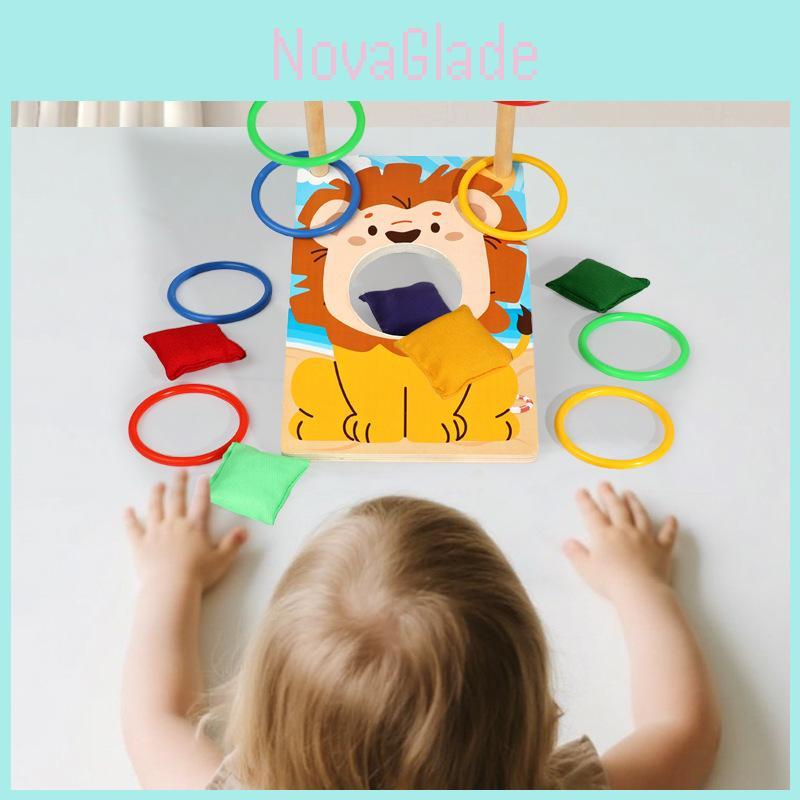 Childrens Lion Fun Bean Bag Toss Ring Game With Wooden Material For Educational Play