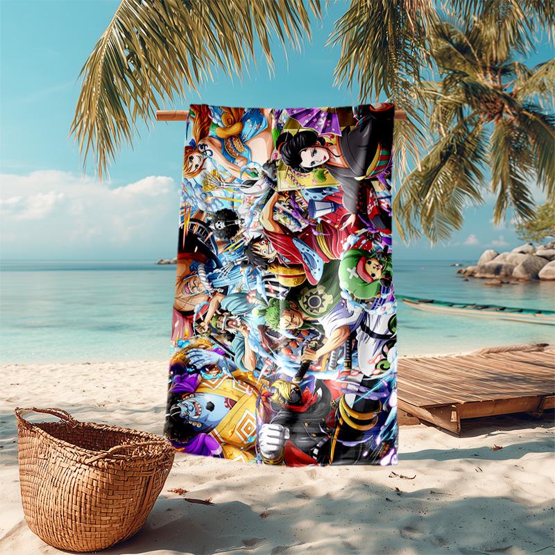 Classic Japanese Element Cartoon ONE PIECE Monkey D. Luffy Beach Towel Outdoor Camping Vacation Swimming Beach Towel Outdoor Absorbent Bath Towel Y15