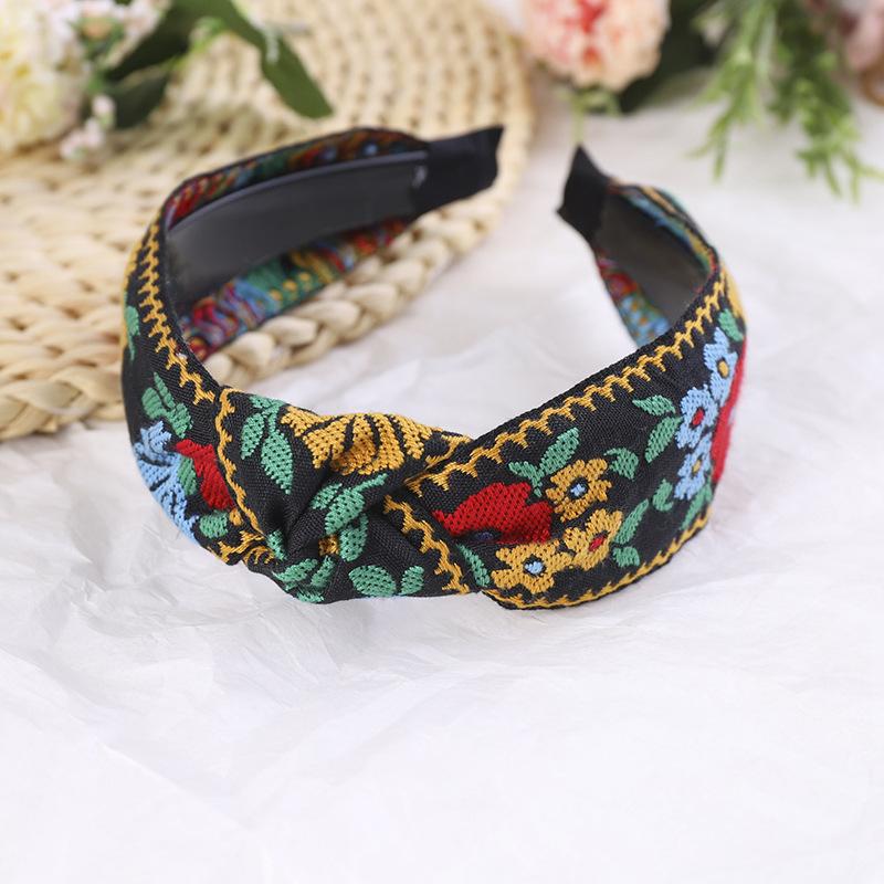 Levao Female Ethnic Hairband Embroidery Flower/Leaf Headband Head Bezel for Women Cross Knotted Hair Hoop Headbands Headwear