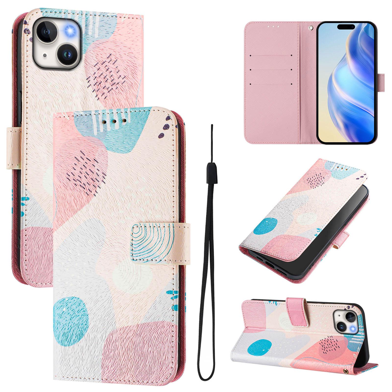 Чехол для iPhone 15 Plus с печатью узора, кошелек, чехол для телефона с ремешком A
