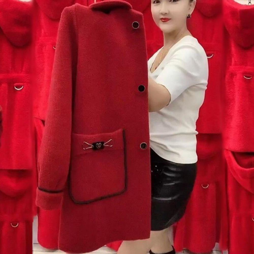 

Imitation Cashmere Double-Sided Wool Coat Women Fashion Autumn Winter Woolen Jacket Female Casual Plus Size Outwear XS червоний